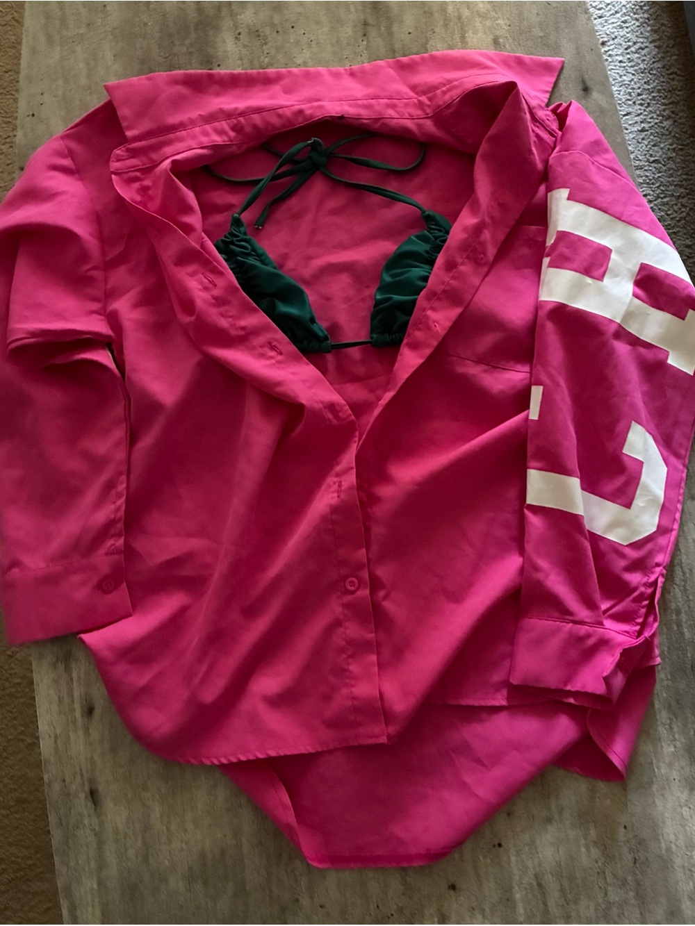 Hot Pink Button-Down Shirt with White Sleeve Detail CHICAGO NEW YORK EST 2015